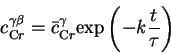 \begin{displaymath}
c^{\gamma\beta}_{\mathrm Cr}=\bar c^{\gamma}_{\mathrm Cr} \mathrm{exp}\left(-k\frac{t}{\tau}\right)
\end{displaymath}