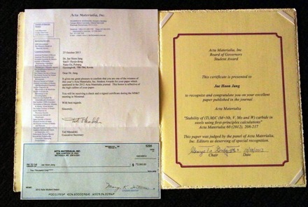 Acta Materialia Award, Jae Hoon Jan, Seung Woo Seo, Soon Young, GIFT, POSTECH