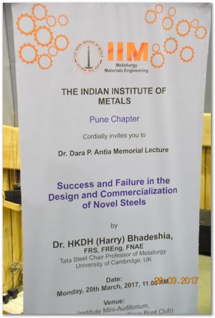 Dr Dara P. Antia lecture, Harry Bhadeshia, Pune, India, Antia